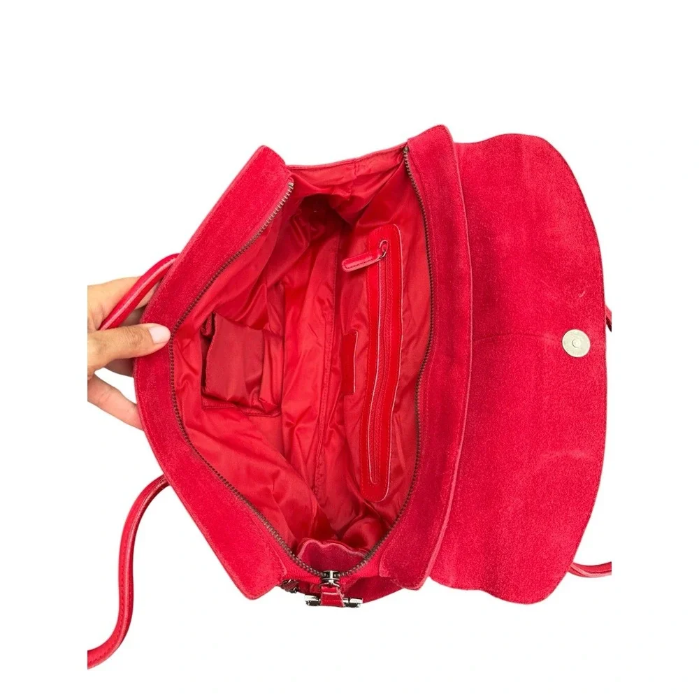 Laura Biagiotti‎ Satchel Bag Womens Medium Red Good Vintage Suede Chain